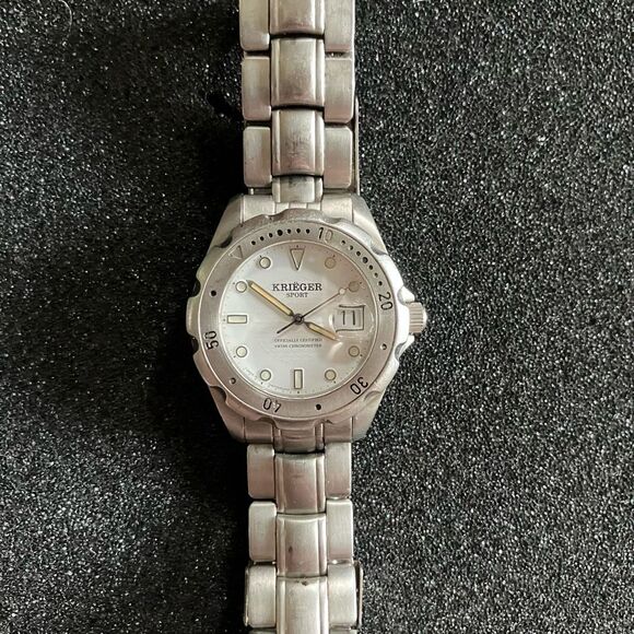 KRIEGER SPORT SILVER WHITE WATCH ADULT UNISEX CERTIFIED SWISS CHRONOMETER - Picture 1 of 8